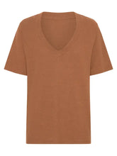 Brown V-Neck Short Sleeve Cotton Blend Womens T-Shirt Woman T Shirts