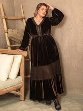 Brown Velvet Maxi Dress Plus Size Sleeve Length Options