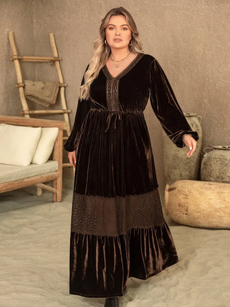 Brown Velvet Maxi Dress Plus Size Sleeve Length Options Chocolate