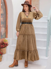 Brown Velvet Tiered Maxi Dress Camel