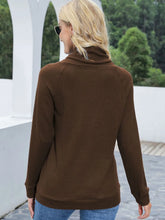 Brown Waffle Knit Cowl Neck Sweatshirt with Drawstring and Pockets
