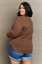 Brown Waffle Knit Sweater with Round Neck and Long Sleeves