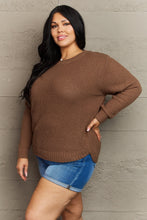 Brown Waffle Knit Sweater with Round Neck and Long Sleeves