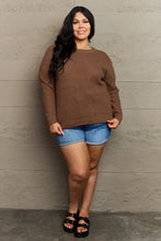 Brown Waffle Knit Sweater with Round Neck and Long Sleeves Sweater Pullovers