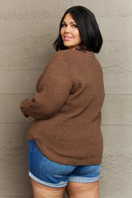 Brown Waffle Knit Sweater with Round Neck and Long Sleeves Sweater Pullovers