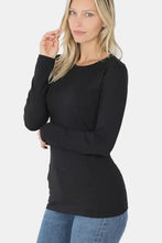 Women’s brushed microfiber long sleeve round neck t-shirt with blue jeans