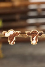 Bull head alloy stud earrings in cow print with gold trim
