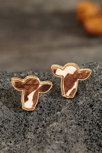 Bull head alloy stud earrings with cow print and light brown borders