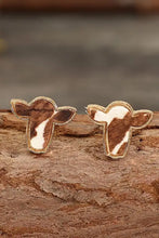 Bull head alloy stud earrings with cowhide patterns and golden trim