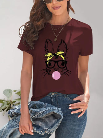 Burgundy Bunny Graphic T-Shirt for Women Burgundy