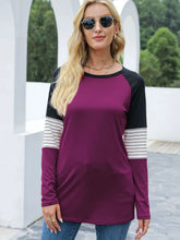 Burgundy Color-Blocked Raglan Long Sleeve Shirt for Women Red-Violet