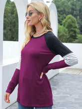 Burgundy Color-Blocked Raglan Long Sleeve Shirt for Women