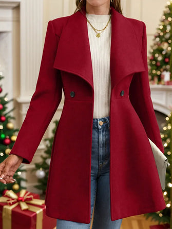 Burgundy Double-Breasted Flared Wool Coat for Women Rust