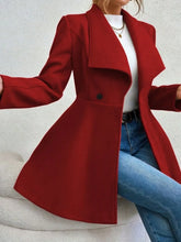 Burgundy Double-Breasted Flared Wool Coat for Women