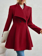 Burgundy Double-Breasted Flared Wool Coat for Women