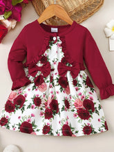 Burgundy Floral Baby Dress with Bow Deep Red