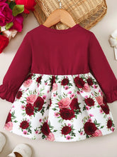 Burgundy Floral Baby Dress with Bow