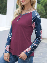 Burgundy Floral Long Sleeve Raglan Shirt for Women