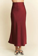Burgundy High Waist Midi Skirt Satin Wardrobe Staple for Women Burgundy