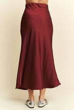Burgundy High Waist Midi Skirt Satin Wardrobe Staple for Women