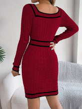 Burgundy Knit Sweater Dress with Black Trim for Women