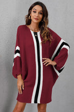 Burgundy Knit Sweater Dress with Long Sleeves and Round Neck Burgundy