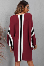 Burgundy Knit Sweater Dress with Long Sleeves and Round Neck