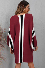 Burgundy Knit Sweater Dress with Long Sleeves and Round Neck Woman Sweater Dresses