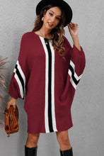 Burgundy Knit Sweater Dress with Long Sleeves and Round Neck