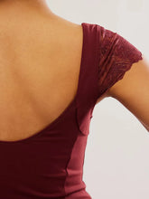 Burgundy Lace-Trimmed Semi-Sheer Top for Women