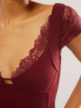 Burgundy Lace-Trimmed Semi-Sheer Top for Women Woman T Shirts