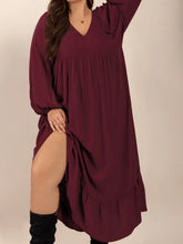 Burgundy Long Sleeve Ruched Maxi Dress