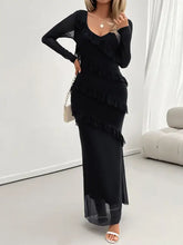 Burgundy Long Sleeve Ruffled Maxi Dress Maxi Dresses