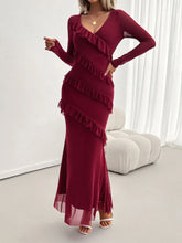 Burgundy Long Sleeve Ruffled Maxi Dress Burgundy