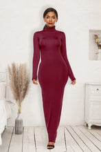 Burgundy Long Sleeve Turtleneck Maxi Dress Bodycon Fit Burgundy