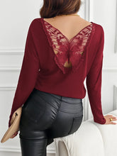 Burgundy Long-Sleeved Top with Butterfly Lace Back