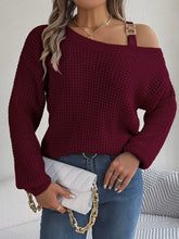 Burgundy One Shoulder Knit Sweater with Buckle and Moderate Stretch Wine