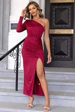 Burgundy One Shoulder Maxi Dress Ruched Sleeve Length