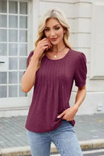 Burgundy Puff Sleeve Pleated Top for Women Woman T Shirts
