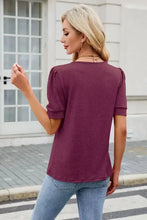 Burgundy Puff Sleeve Pleated Top for Women Woman T Shirts