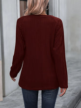 Burgundy Ribbed Knit Sweater with Decorative Button Detail