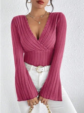 Burgundy Ribbed Knit Wrap Top for Women Deep Rose