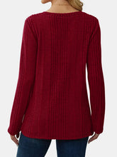 Burgundy Ribbed V-Neck Long Sleeve Sweater