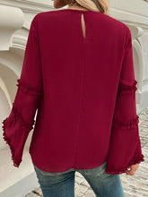 Burgundy Ruffle Sleeve Blouse for Women