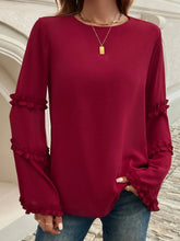 Burgundy Ruffle Sleeve Blouse for Women