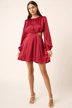 Burgundy Satin Mini Dress with Long Sleeves and Side Cutouts
