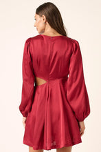 Burgundy Satin Mini Dress with Long Sleeves and Side Cutouts