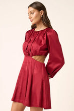 Burgundy Satin Mini Dress with Long Sleeves and Side Cutouts Casual Dresses