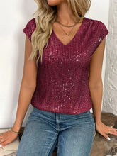 Burgundy Sequin V-Neck Top for Women Burgundy Woman T Shirts