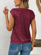 Burgundy Sequin V-Neck Top for Women Woman T Shirts